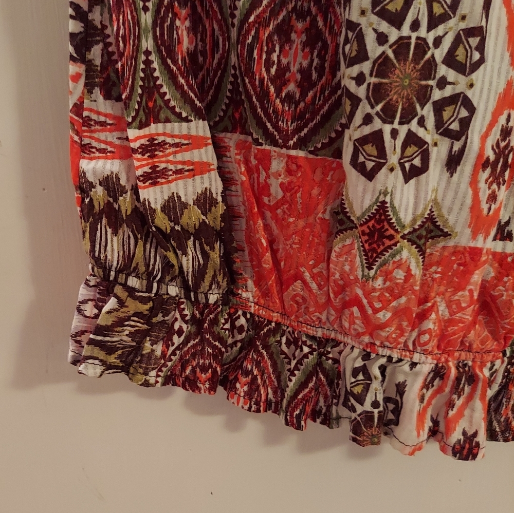 Tank top with crochet neckline by Vanity- orange, brown, white, tan - Picture 5 of 7